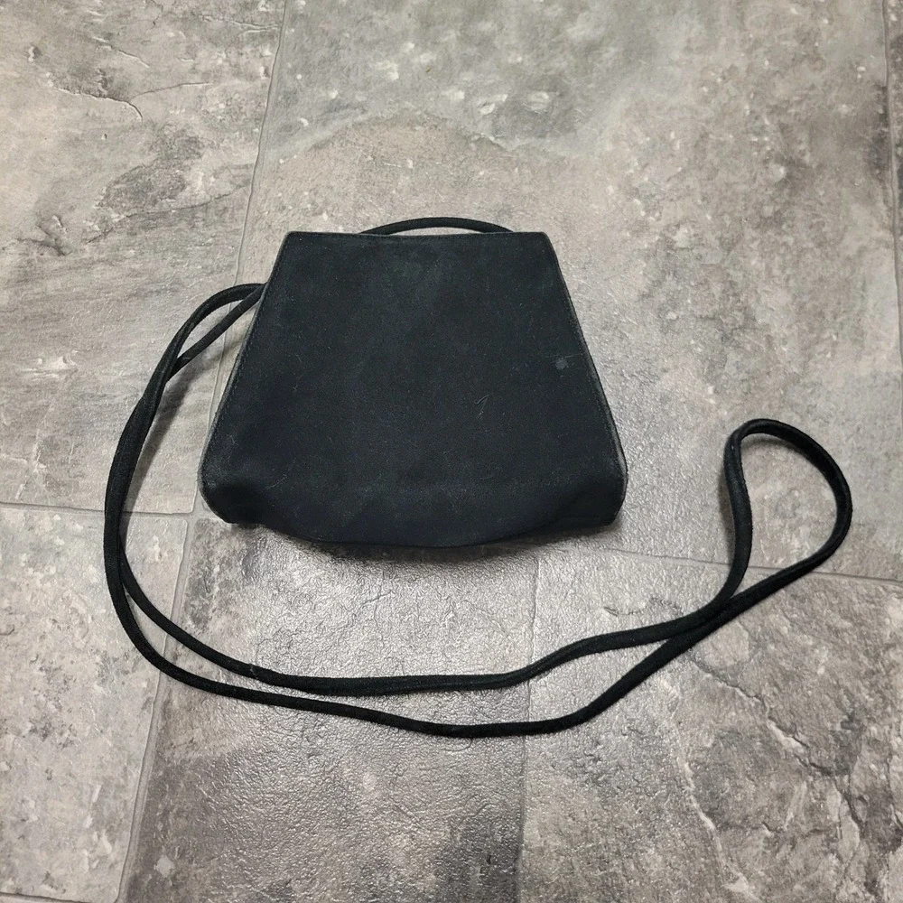 Vintage‎ 90s y2k Esprit Crossbody Bag Black Faux Suede Trapezoid Small OS